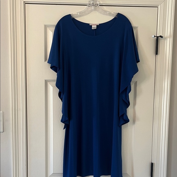 None Dresses & Skirts - Elegant Royal Blue Flutter Sleeve Dress size L